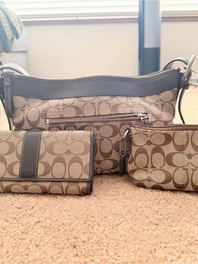 Coach Signature Canvas Crossbody Set in Tan and Brown